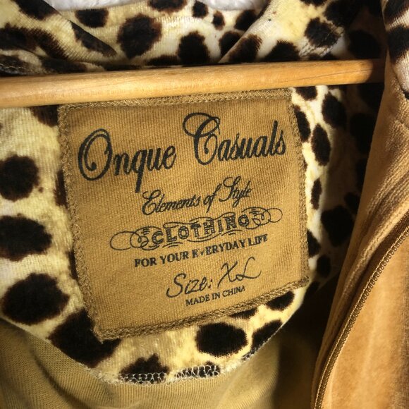 Onque Casuals Cheeta Print Velvet Zipper Up Sweatshirt Size XL - Picture 2 of 6